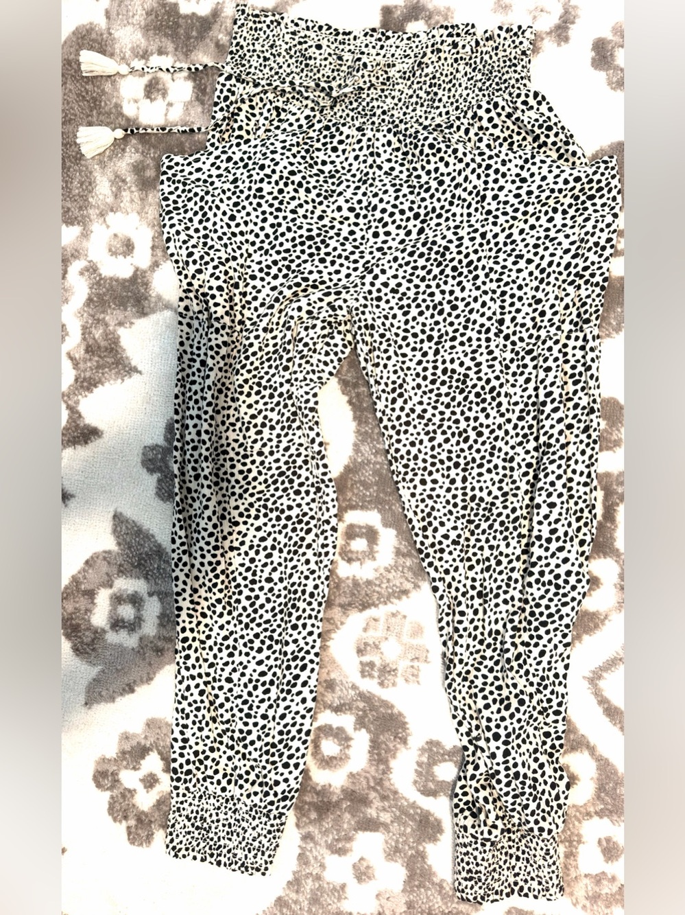 aerie Black and Cream Dalmatian-Print Boho pants